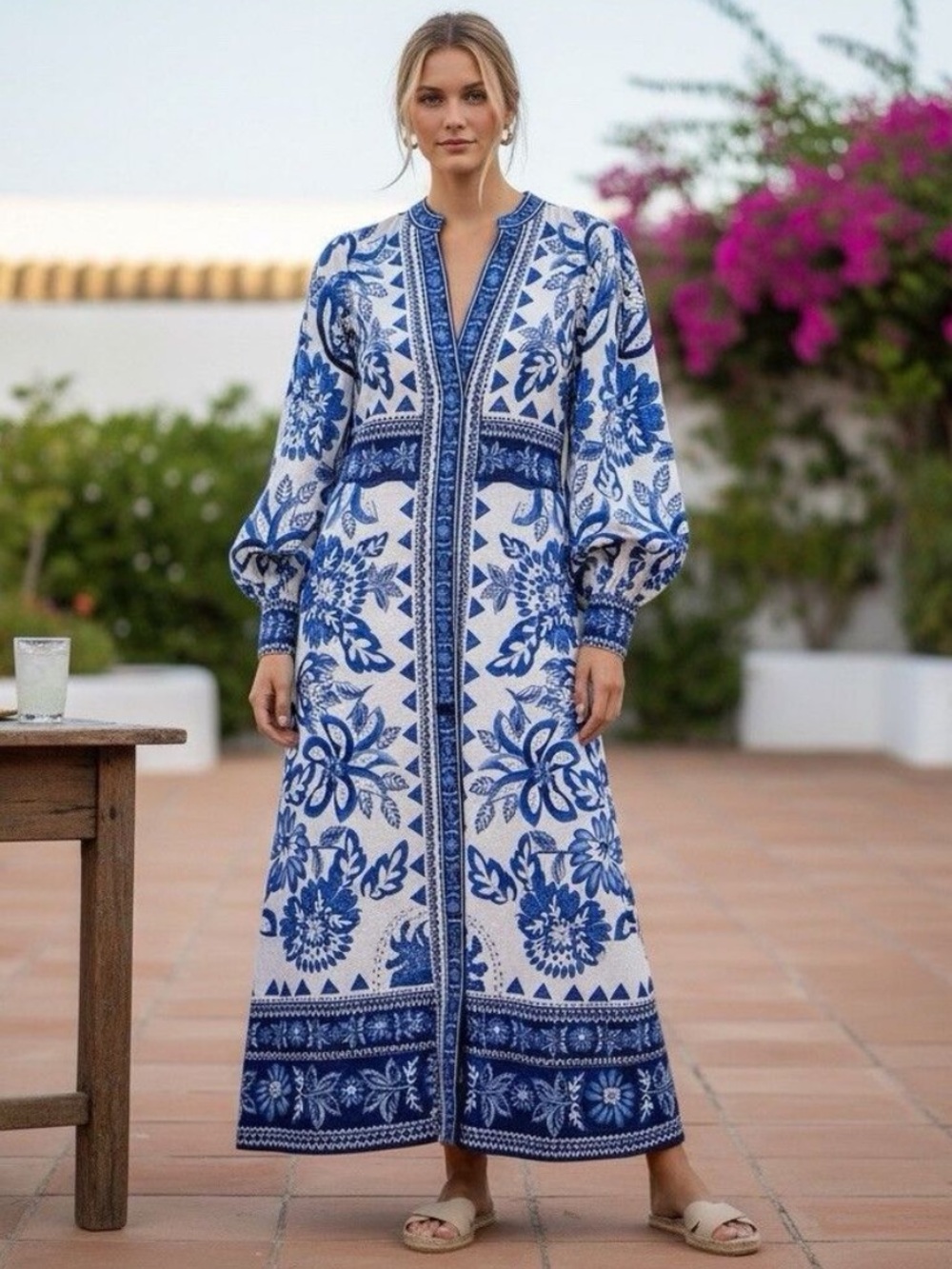 Caroline Constas flora floral tapestry button linen midi maxi dress M (Farm Rio)